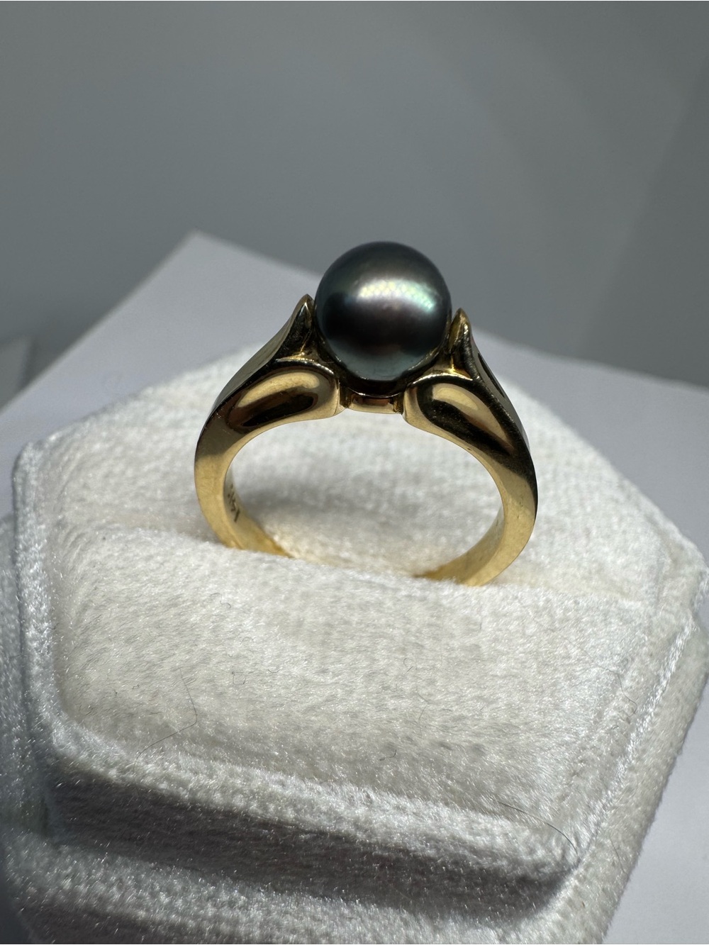 Vintage 585 14K Solid Yellow Gold Black Pearl Ring Size 6.5 | 4.6g - Picture 7 of 12